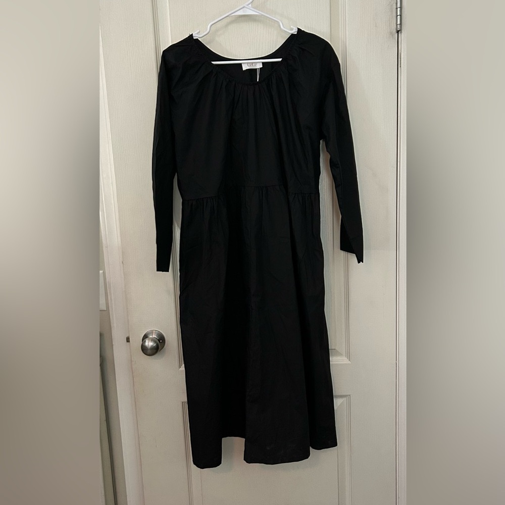 CeCe Elegant Black Women's L/S Midi Dress